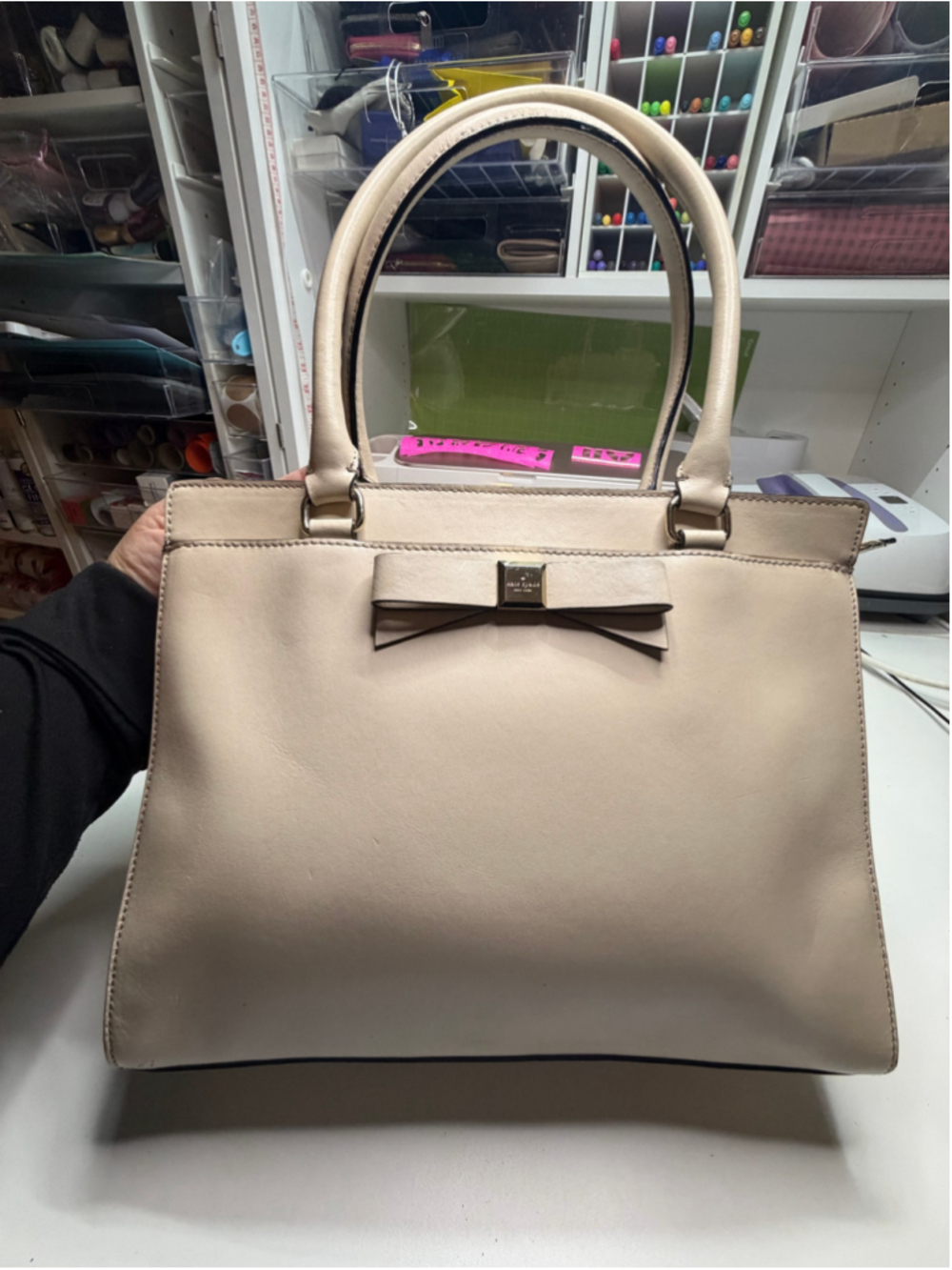 Women's Kate Spade Satchel One Size Beige with Black Trim